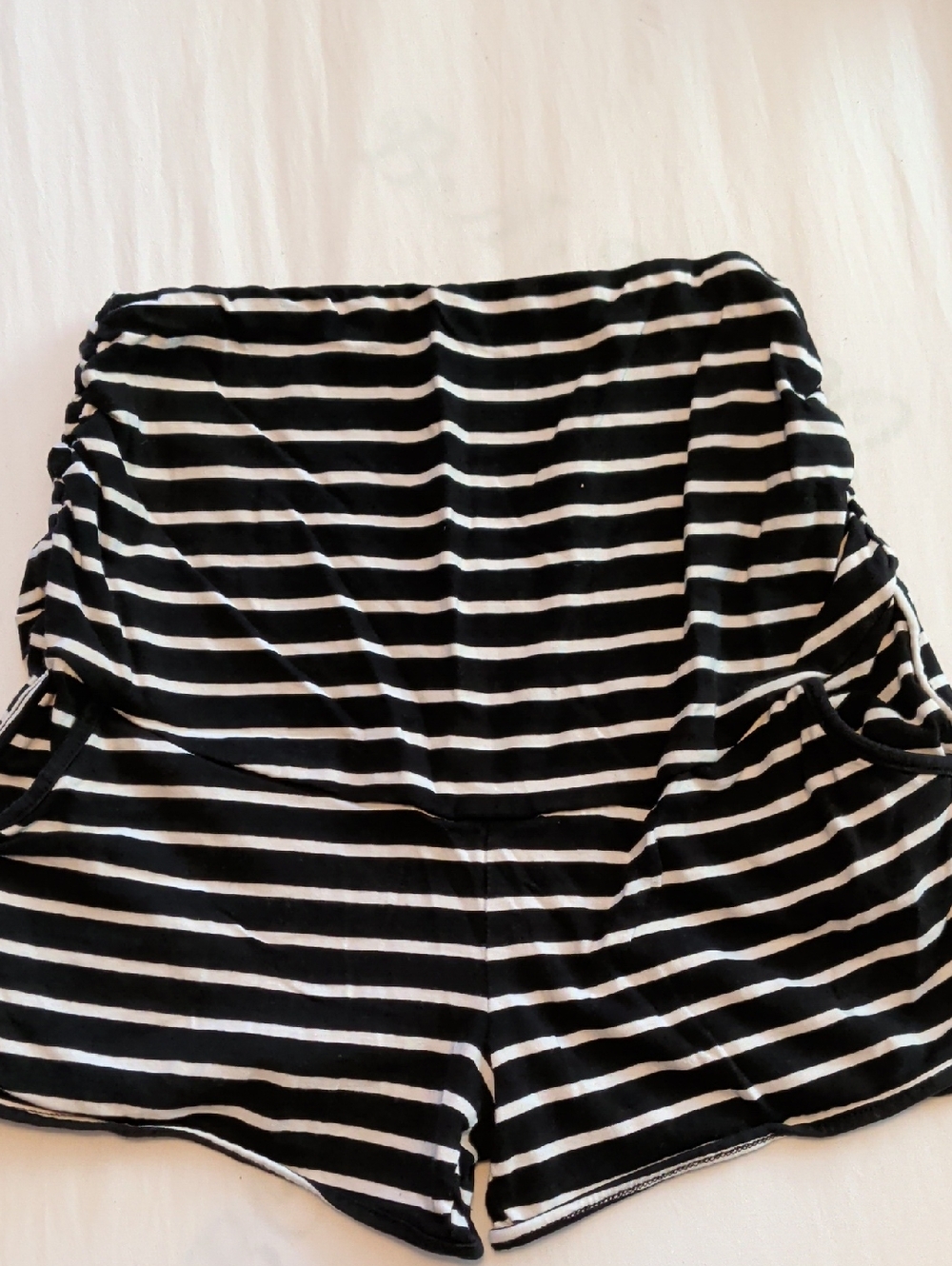 Black and White Striped Maternity Shorts